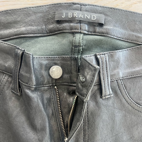 J Brand Super Skinny Stretch Leather Zip Leggings Pants Black Plum Size 28 - Picture 3 of 7